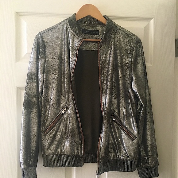 Zara Metallic Bomber Jacket - Picture 3 of 6